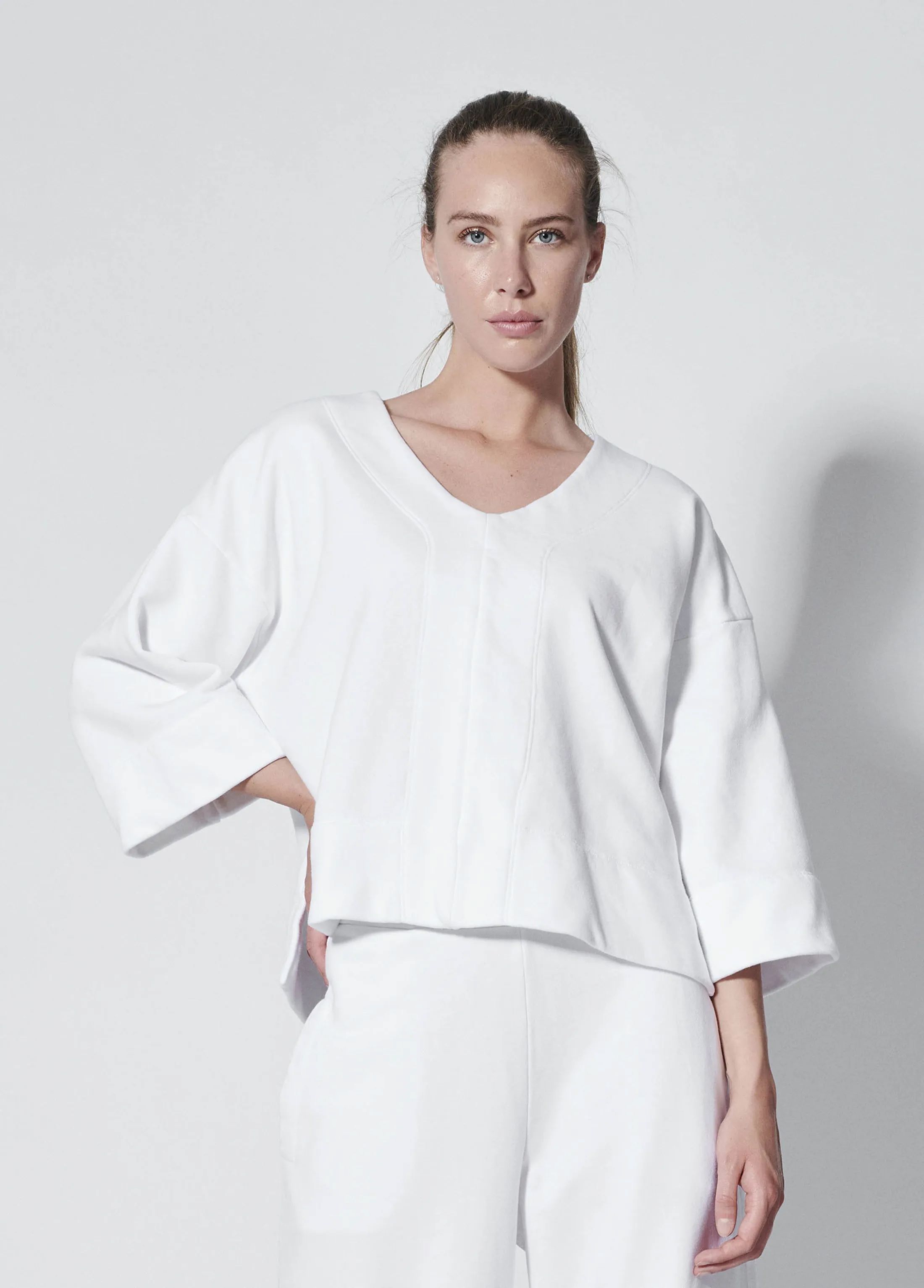 FELPA TAGLIO KIMONO MANICA 3/4 SCOLLO A V COTONE 100%